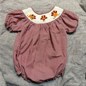 Ann Reeves Turkey Embroidered Plaid Bubble Romper Size 2T